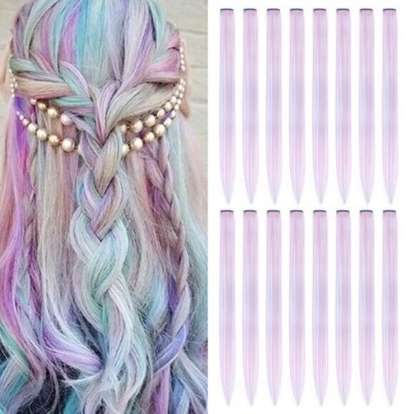 New 16PCS Colored Clip-in Hair Extensions, Long Straight Rainbow Hairpieces - Picture 1 of 9
